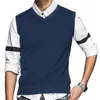 2019 Nya Mens stickade västar V-Neck Sweater Fashion Casual Business 100% Bomull Ärmlös Tröja Varumärke Kläder