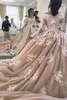 2019 новое бальное платье с длинными рукавами покраснение розовые свадебные платья кружева тюль корсет задний принцесса женщины красочные свадебные платья с цветом