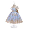 Bloem Geborduurde Meisjes Prinses Kinderen Jurken Voor Meisjes Kant Tutu Baljurk Baby Meisjes Kleding Kinderen Bruiloft Dress1780308