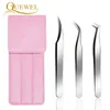 Quewel 3 stks gebogen rechte pincet volume wimperverlenging heldere pincet set roestvrij staal wimper make-up nagel plukken tool2519635