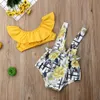 2019 canis verão 2 pçs bebê recém-nascido menina floral macacão tubo gola amarela topo geral pp shorts calças roupa bonito set4998187