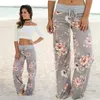 Pantalon évasé à fleurs pour femmes, cordon de serrage, imprimé floral, jambes larges, pantalon droit ample, Long, grande taille