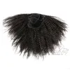 Indian Virgin Natural Black 4A 12 tot 26 inch 120 g Elastische bandbanden Drawstring Afro kinky krullend menselijk haar paardenstaart