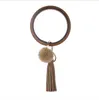 Armband Keyring Bangle Keychain med fluffig boll Tassel Pu Leather Wristlet Key Holder Wristlet Keychain Women Girls Fashion SMAEE med LSK653