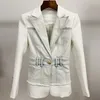 Yüksek Kalite 2020 Bahar Sonbahar Denim Patchwork kadın Blazer Ceket Aslan Düğmesi Ince Ceket Kadın Ofis Bayan Blazers Mujer