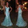 2019 Yeni Varış Ucuz Mermaid Gelinlik Modelleri Seksi V Boyun Dantel Aplike Backless Kat Uzunluk Abiye giyim Elbiseler Parti Giyim Vestidos