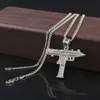 Fashion Gold Color Gun Pendant Necklace Men Alloy Full Rhinestone Bling Submachine Gun 24inch Long Cuban Link Chain Wedding Jewelry