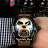 New Bubble Pvd Black Steel Case L390 / 03694 Czarny Dial Gold Skull Tourbillon Automatyczny Zegarek Brązowy Skórzany Pasek Zegarki Hello_watch