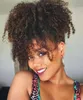 Brown Afro verworrene lockige flauschige Haargummi Haarteil Puff Pferdeschwanz Haarknotenverlängerungen mit elastischen Kordelzug-Clips für Afroamerikaner 120g