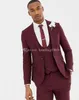 High Quality Two Buttons Burgundy Groom Tuxedos Notch Lapel Groomsmen Mens Suits Wedding/Prom/Dinner Blazer (Jacket+Pants+Vest+Tie) K141