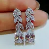 Fashion Female Crystal Leaf Drop Sterling Sier White Diamond Boho Wedding Jewelry Long Dangle Earrings