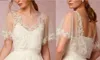 Sexy Backless New Bridal Vestes de mariage en dentelle Bolero Appliques V-Back à manches courtes SHAWL TOP Shrug White Ivory Custom Veste