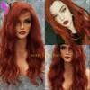 Hand Tied High Temperature Fiber Hair Wigs Long water wave wig Auburn Copper Red Synthetic Lace Front Wig
