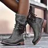 New Autumn Women Shoes Female Block Motorcycle Booties Plus Size Office Party Shoes Leather Low Heel Mid Calf Boots