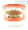 Unisex Hip Hop Zähne Grillz Metall vergoldet 6 oben und 6 unten Gold falsche Zähne Set Vampir Grillz Halloween Kostüm Hip Hop Schmuck