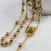 Charmante Pasen Geschenken Sieraden Solid Rvs 8mm Bal Goud Lange Ketting Rozenkrans Ketting Ketting Kruis Jesus Hanger Ketting Zwaar enorm