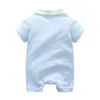 Baby rompertjes boog peuter jongen jumpsuits gentleman zuigeling romper katoenen meisje ontwerper klimmen kleding zomer baby kleding 2 kleuren DHW3983