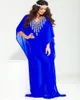 Suudi Arap Kadınları İçin Kraliyet Mavi Gece Elbise Lüks Müslüman Arap Kafkaları İslami Boncuklu Dubai Kaftan Abaya Elbise