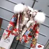 Winter Parkas 2018 Nowy Zagęścić Ciepły Streszczenie Print Jacket Real Fur Wewnętrzna Wewnętrzna Kurtka Zimowa Płaszcz Dla Kobiet