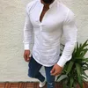 2019 neue Stil Männer V-ausschnitt Dünnes Hemd Herbst Casual-Taste Leinen Hemd Formale Reine Farbe Halb Offen Plus Größe Pullover