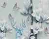 3D 현대 벽지 3D HD Eembossed 목련 꽃 사슴 사용자 정의 로맨틱 인테리어 장식 실크 벽지