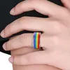 Mens Womens Rainbow Colorful LGBT Ring Stainless Steel Wedding Band Lebian & Gay Rings