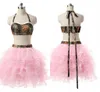 Camo Dress Pink Homecoming Klänningar Billiga 2019 Med Ruffles Halter Backless 2 Piece Graduation Klänning Korta Prom Lökar Skräddarsydda Plus Storlek