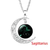 Ny 12 Zodiac Sign Pendant Moon Halsband för kvinnor Glas Cabochon Constellation Charm Kedjor Mode Smycken Gift
