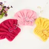 Bonnets de cheveux secs super absorbants en velours corail Serviette de douche Séchage rapide Chapeau de protection des cheveux Chapeau de séchage élastique avec nœud pour femme Turban Head Wrap cap