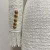 HIGH QUALITY Newest 2019 Designer Runway Dress Women's Long Sleeve Metal Lion Buttons Fringed Tweed Tassel Dress