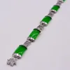 Natural green bracelet Green stones Chinese character Bracelet in sterling silver Women's silver bracelet233P