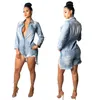 Moda-mulheres Denim Jumpsuits Jumpsuits Rasgado Camisa Skinny Shorts Macacões Ternos Single Breasted Moda Vesditoes Jumpsuits Playsuits