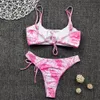 Tie Dye Bikini 2020 Rosa Sexy G String Costume da Bagno Perizoma Donna Push Up Africano Costumi da Bagno Micro Stampa Floreale con Spalline Costumi da Bagno 01