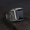 Vintage Ring Men Real Pure 925 Sterling Silver Jewelry Black Obsidian Natural Stone Rings For Mens Punk Rock Fashion D18111306