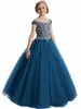 New Cheap Burgundy Red Teal Princess Girls Pageant Dresses Scoop Neck Crystal Beads Ball Gown Kids Party Birthday Gowns Flower Girls Dresses