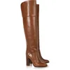 Hot Sale-Brown High Heels Over The Knee Boots Kvinna Elegant Block Vinter Tjock Varm Lång Stövlar Sida Zip Runway High