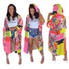Kadınlar Casual Kapüşonlular Coat Şal Çiçek Baskı Gömlek Şal Kimono Kulübü Hırka 1/2 Kol Gevşek Kapak Yukarı Bluz Artı boyutu Elbise S-2XL