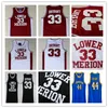 NCAA Lower Merion 33 Bryant Jersey College 남자 고등학교 농구 Hightower Crenshaw 44 빨간색 흰색 블랙 블루 스티치 Swen Gianna Maria Onore 2 Gigi 셔츠