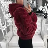 Nieuwe Faux Fur Vrouwen Jas Met Capuchon Hoge Taille Mode Slanke Zwart Rood Roze Faux Fur Jas Nep Jassen