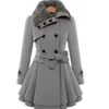 ladies woman wool blend double breasted coats casual winter autumn warm elegant a-line long sleeve long female coats