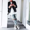 QNPQYX Nuovi uomini streetwear jeans jeans eleganti pantaloni strappati motociclisti magri snelli dritti dritti pantaloni in jeans sfilacciati di jeans hip hop jeans maschio241z