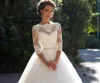 2019 New Sheer jewel Neck Half Sleeves Wedding Gowns with Lace Appliques Crystal Bridal Gowns Vintage Lace Tulle A Line Wedding Dresses 1408