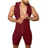 2020 New Men´s One Piece Tight Sports Gym Fitness Jumpsuit Zipper Sleeveless Hooded Rompers Pants with Pockets