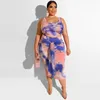 Kobiety Tie Dye Dwa kawałek Zestaw Zbiornik Bez Rękawów Top Bodycon Midi Spódnica Designer Letnia Odzież Seksowna Bandaż Crop Top Garnitur Darmowa Wysyłka 1209