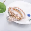 3PCS / SET سحر سوار الذهب 18K القلب مفتاح سوار الماس كريستال سواروفسكي من مجوهرات هدايا أمريكا نمط BlingBling الكريم متوهجة