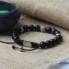 Wholesale 10pcs/lot Full Diamond Ball Bracelet With 8mm Natural Purple & Rose Tiger Eye Stone Beaded Bracelets Couple Jewelry For Lover Gift