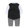 Långärmad Spädbarn Baby Boys Gentleman Rompers med Tie Plaid Jumpsuit Fashion Tuxedo Boutique Toddler Kläder 2 färger C5578