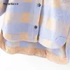 Vintage lila Gitter lange Jacke Mantel Plaid Woolen Shirt Jack Frauen 2020 Frühling Shirt Jacke übergroße Plus Größe Frauen