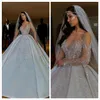 Luxuoso Sparkly 2019 vestidos de noiva africanos pura pescoço mangas compridas vestidos nupculos de frisado lantejoulas cetim vestidos de casamento