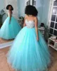 민트 Tulle Quinceanera Dresses Puffy Ball Gown Sweetheart Beaded Crystals 맞춤형 정식 이브닝 가운 달콤한 16 댄스 파티 드레스